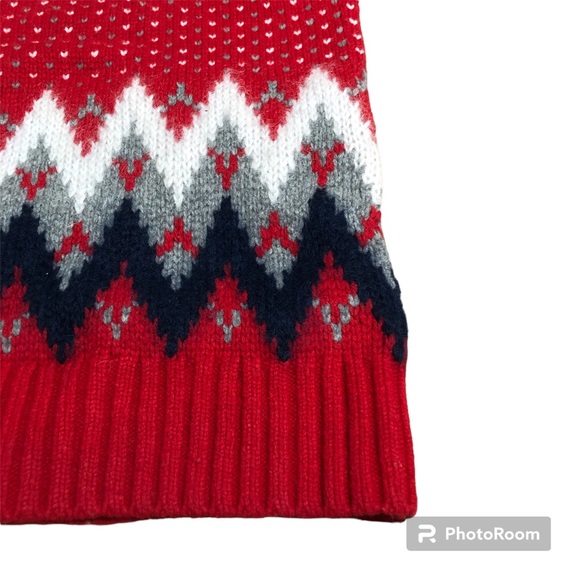 LL Bean Signature Birds Eye Chevron Wool Sweater L Red - Picture 4 of 7
